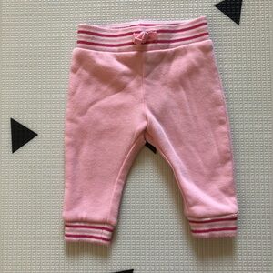 Janie and Jack|Baby girl pink joggers with striped band,fleece lined••3-6 months